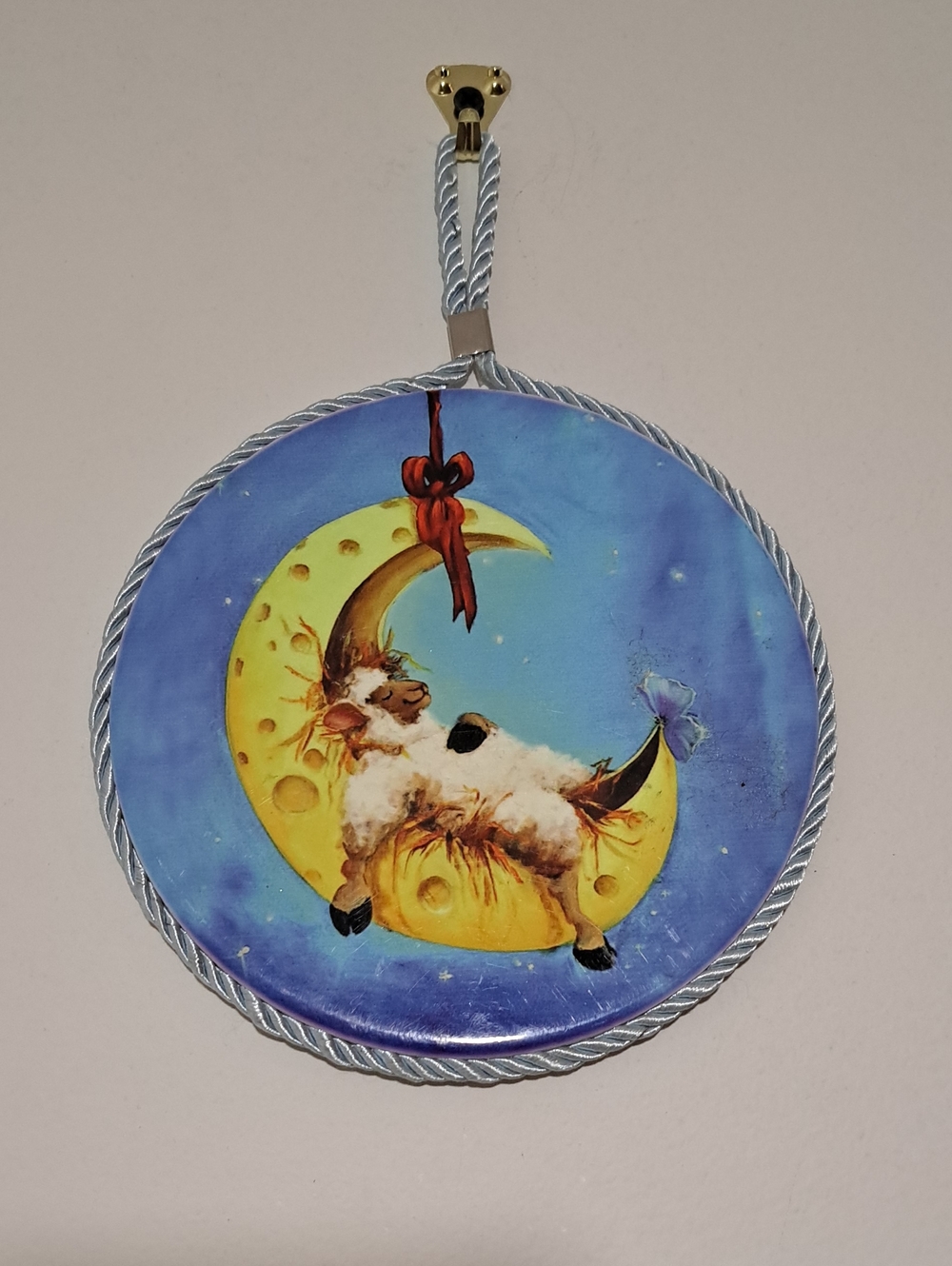 Celestial Moon Sheep Wall Hanging - Blue and Yellow